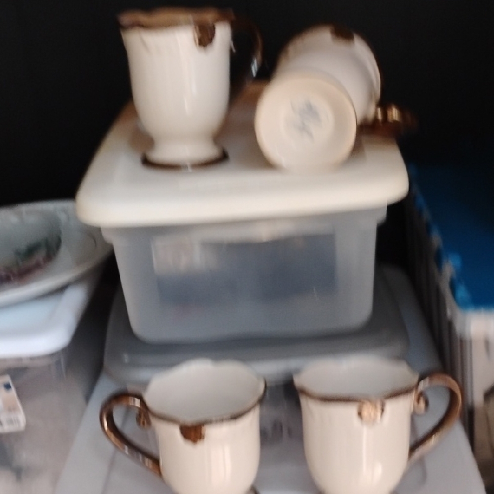 Elegant Cream and Brown Ceramic Mug Set One Chiped